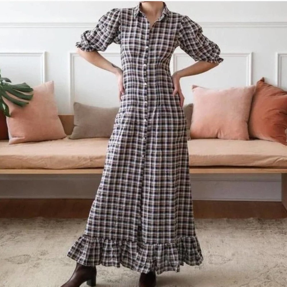 Mille Laurel maxi Dress in Navy Plaid NWT
